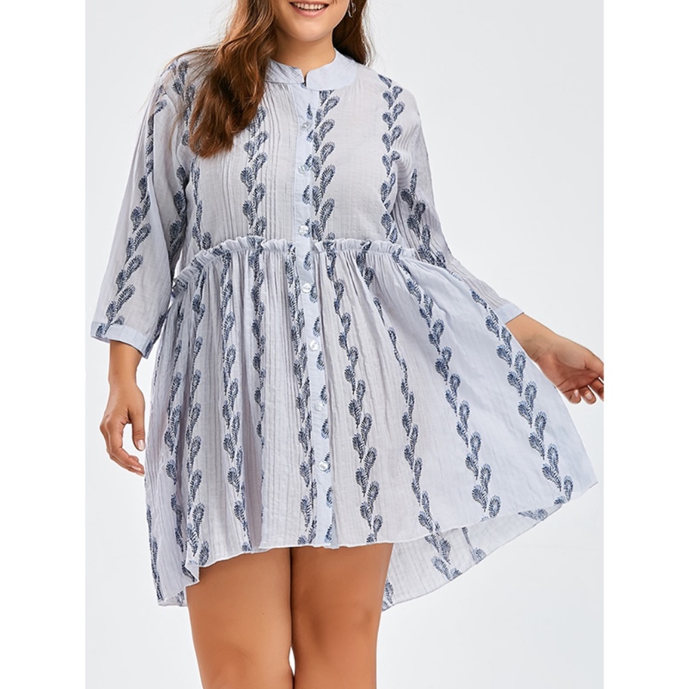 Pleated Plus Size Ruffled Smock Dress With Sleeves